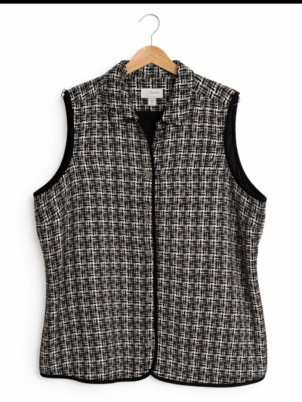 CJ Banks Black White Boucle Nubby Knit Button Up Lined Vest Sz 3X